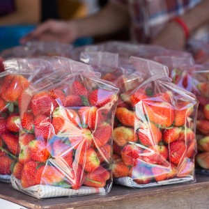 strawberry juicy fruit in plastic bag packaging