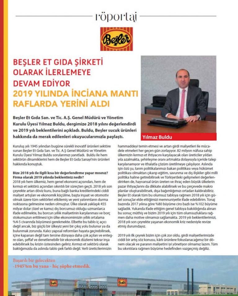 Beşler Et Gıda Şirketi Olarak İlerlemeye Devam Ediyor Gıda Türk