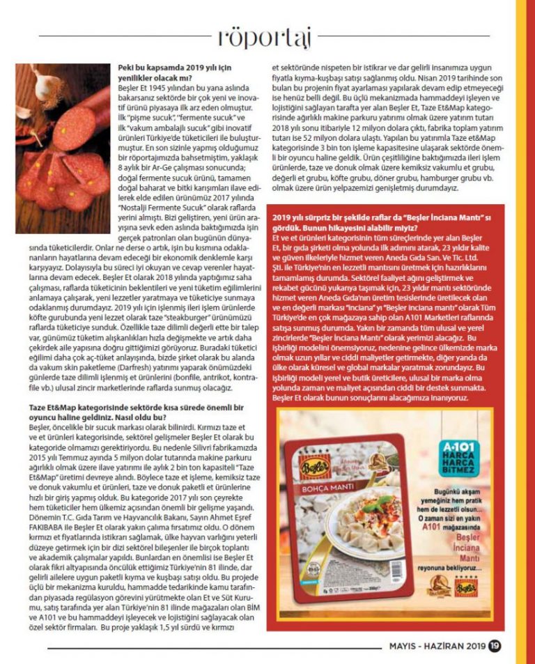 Beşler Et Gıda Şirketi Olarak İlerlemeye Devam Ediyor Gıda Türk