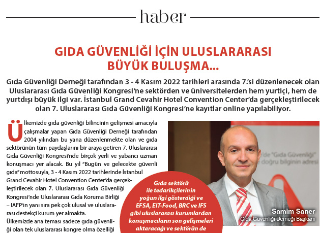 GIDA GÜVENLIĞİ İÇİN ULUSLARARASI BÜYÜK BULUŞMA