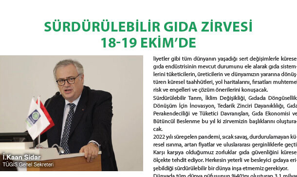 SÜRDÜRÜLEBİLİR GIDA ZİRVESİ 18-19 EKİM’DE