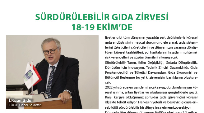 SÜRDÜRÜLEBİLİR GIDA ZİRVESİ 18-19 EKİM’DE