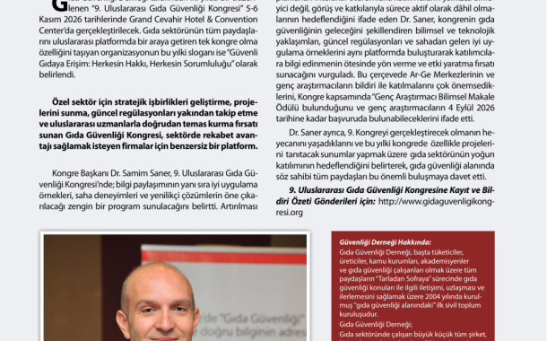 9. Uluslararası Gıda Güvenliği Kongresi 5-6 Kasım 2026'da Sizleri Bekliyor