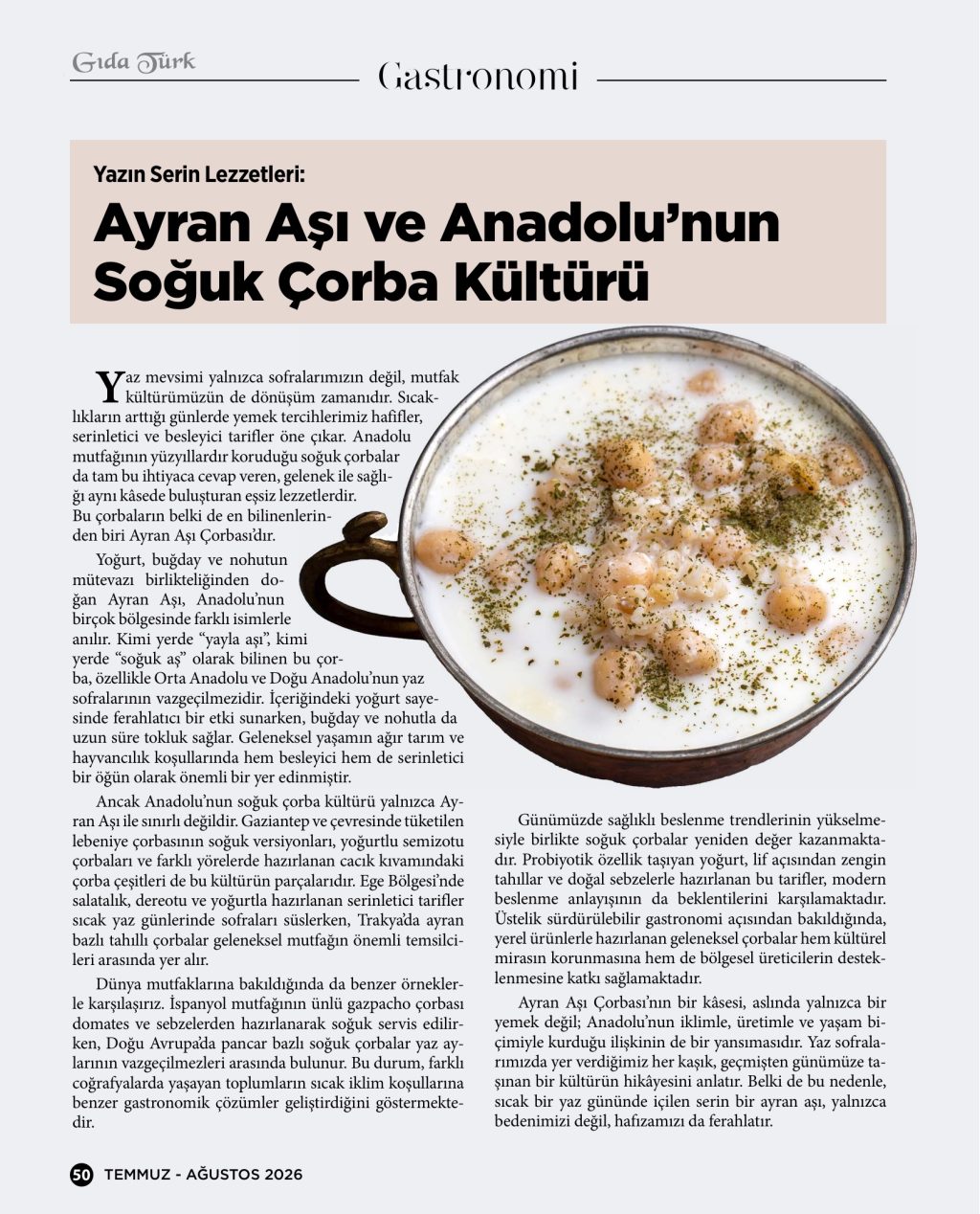 Ayran Aşı ve Anadolu'nun Soğuk Çorba Kültürü
